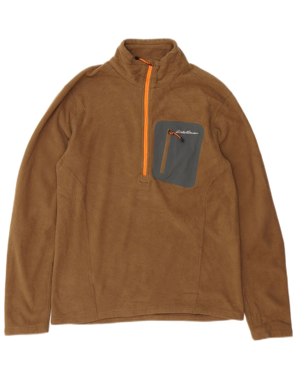 Eddie Bauer Pulover Polartec pentru bărbați, cu fermoar și gât, poliester, bej mic