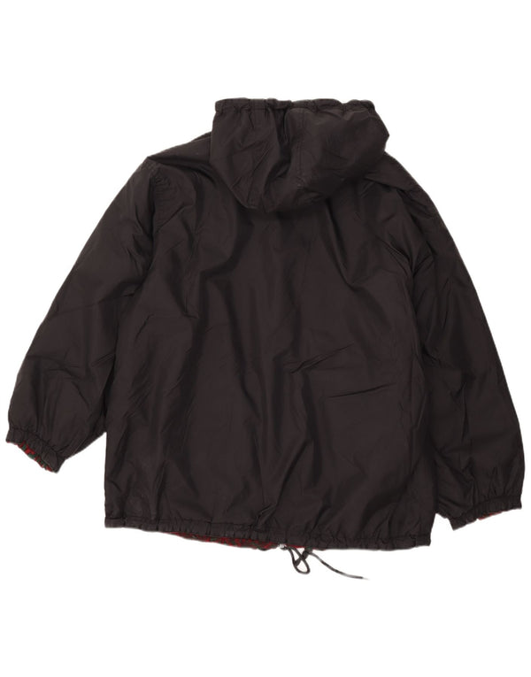 Jachetă reversibilă supradimensionată cu glugă vintage pentru femei UK 18 XL Nylon negru