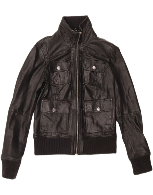 Jachetă de piele crop BERSHKA pentru femei UK 14, mare, neagră