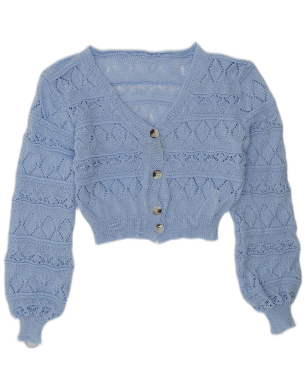 VINTAGE Pulover cardigan lung pentru femei UK 10 Small Blue Acrylic