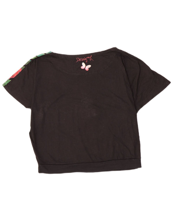 Tricou grafic Desigual pentru femei Top UK 16 mare, negru, bumbac floral