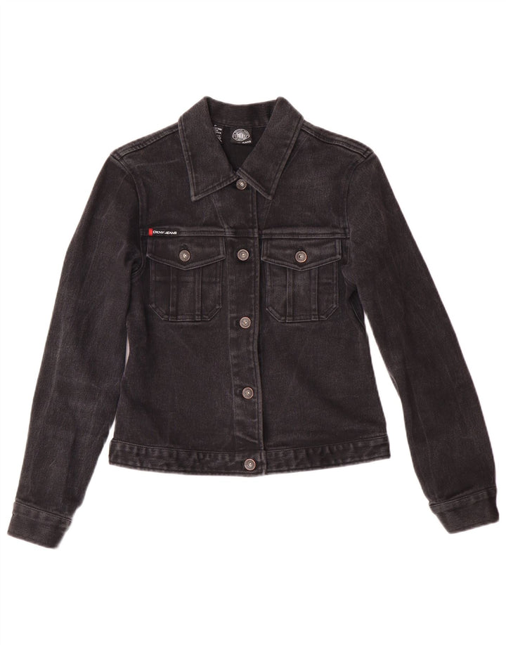 Jachetă de blugi Dkny pentru femei mici, din denim, UK 6 XS, bumbac negru, clasică