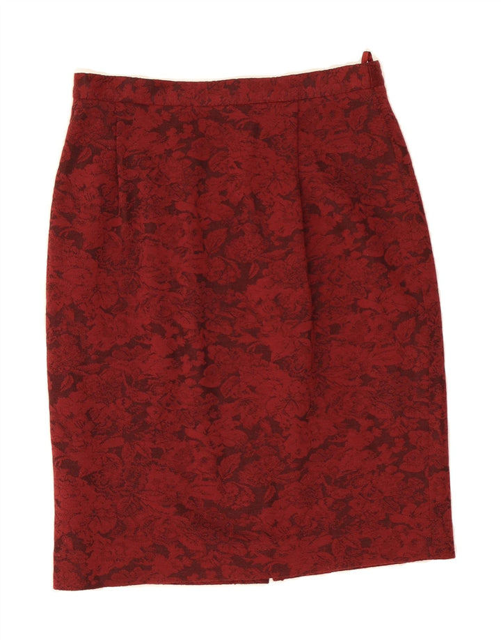 VINTAGE Womens Pencil Skirt IT 44 Medium W28  Red Floral Wool Vintage Vintage and Second-Hand Vintage from Messina Hembry 