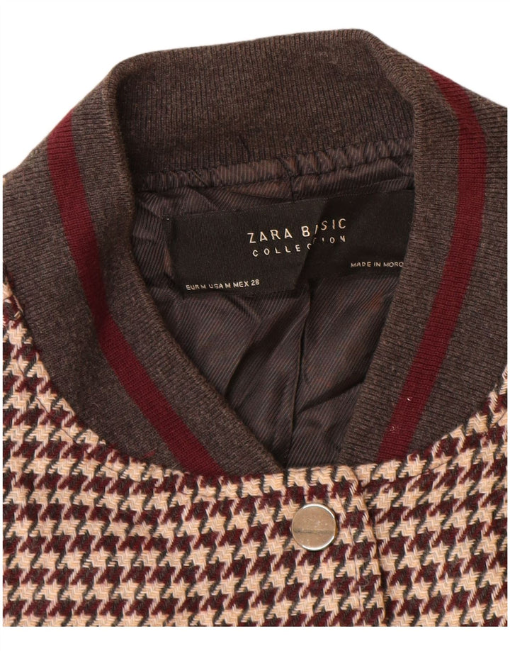 Jachetă pentru femei Zara Varsity UK 14 Maro Mediu Houndstooth Acrylic