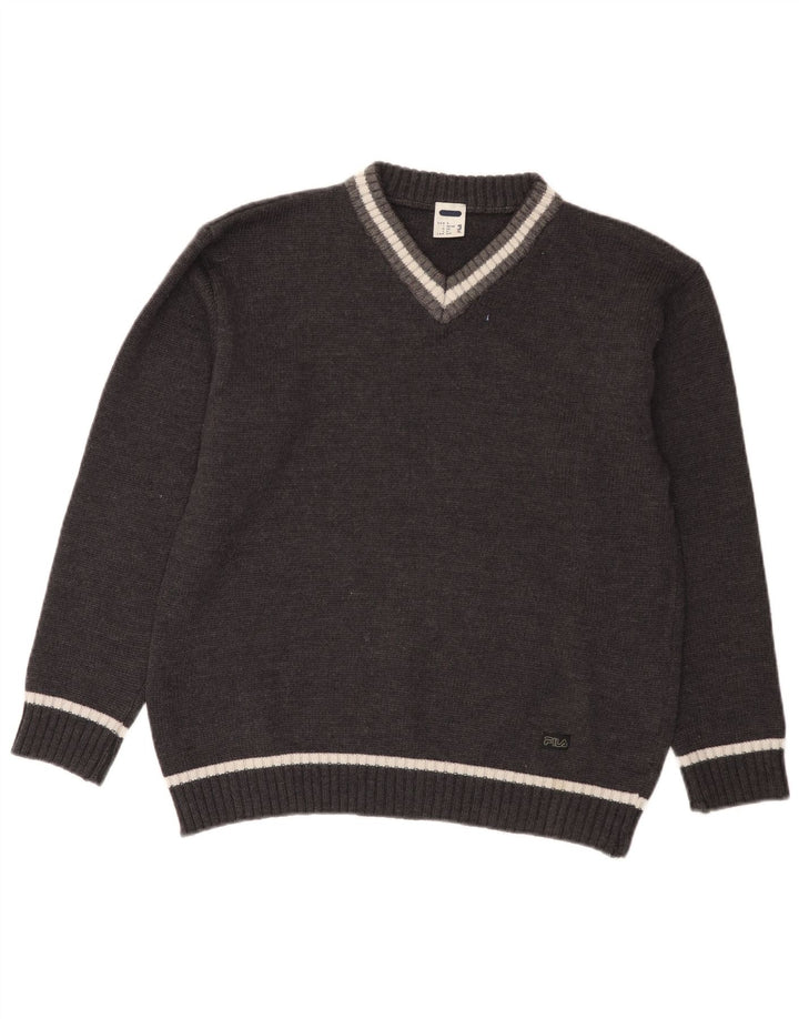 Pulover Fila pentru bărbați cu decolteu în V, mic, gri