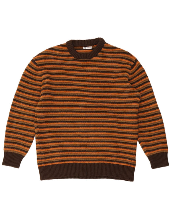 Pulover pentru bărbați Zara, cu decolteu, XL, cu dungi maro
