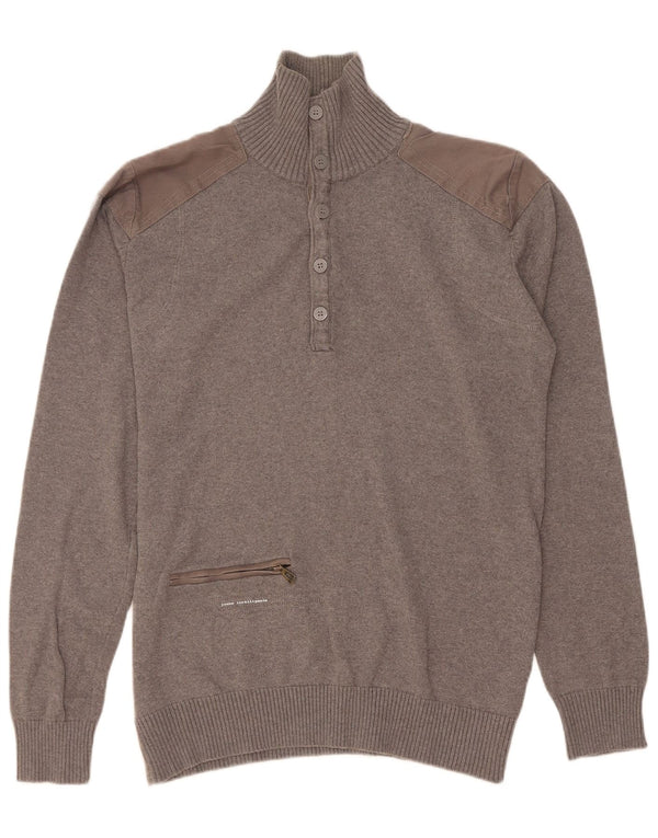 Pulover Jack & Jones pentru bărbați, cu gât cu nasturi, gri mediu