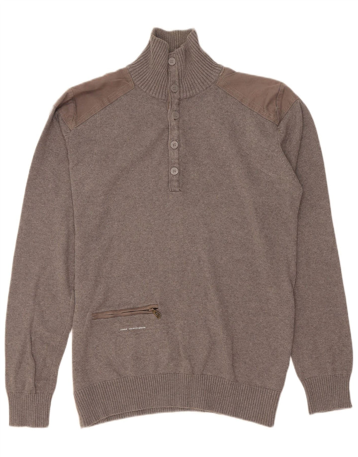 Pulover Jack & Jones pentru bărbați, cu gât cu nasturi, gri mediu