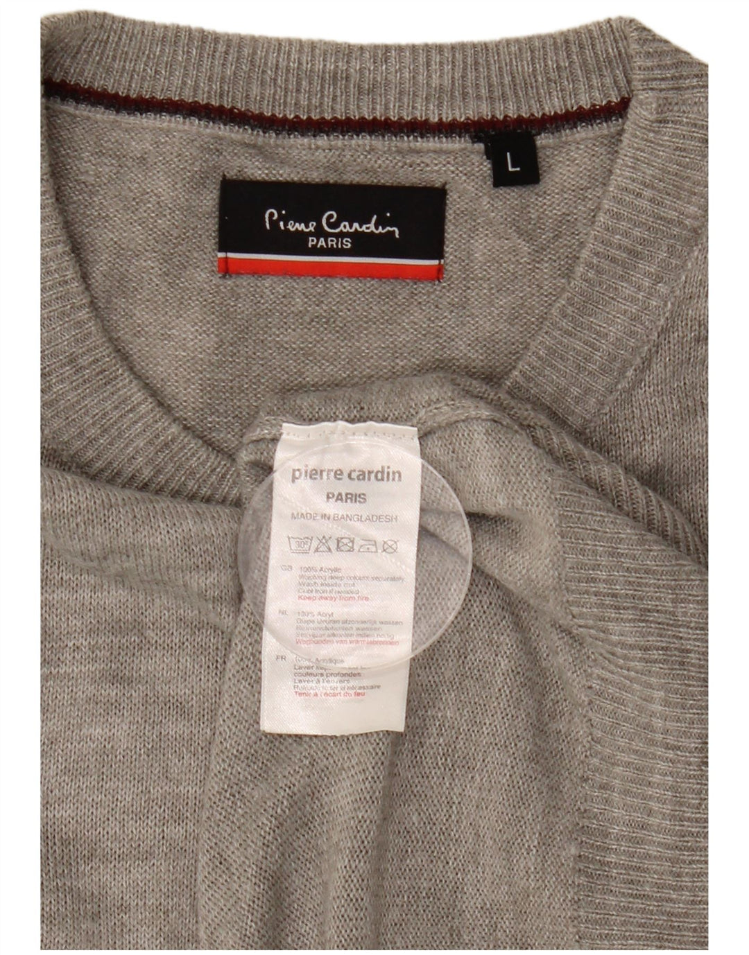 Pierre Cardin Pulover pentru bărbați cu gât roșu, mare, gri acrilic