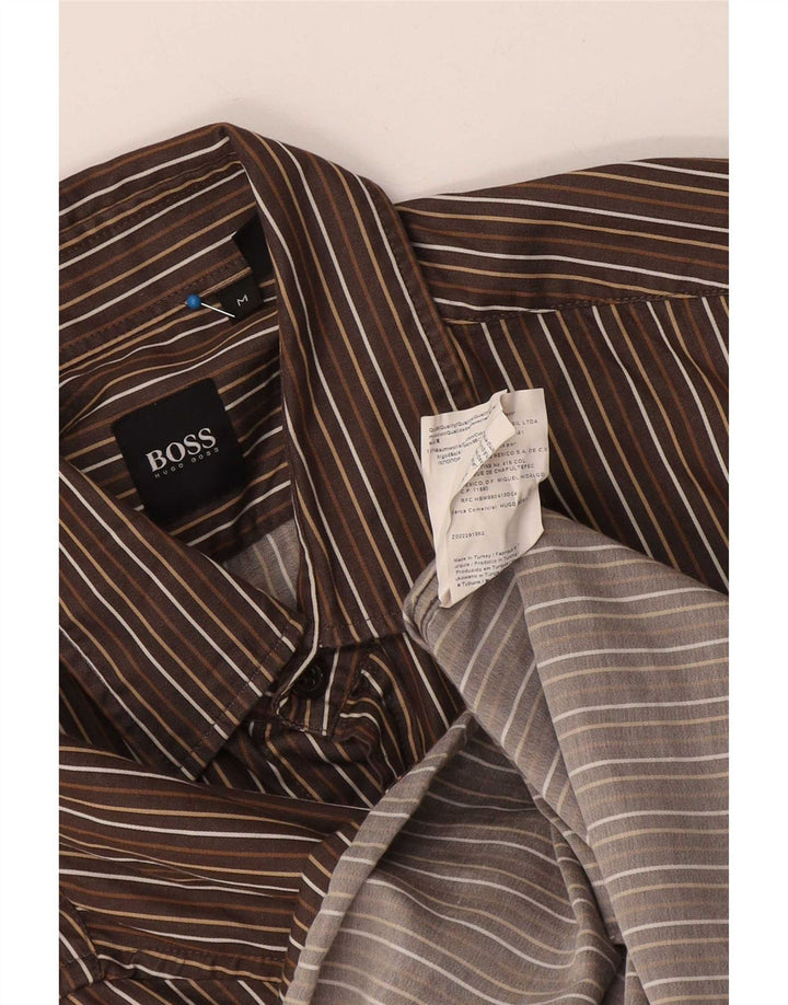 Cămașă pentru bărbați Hugo Boss, bumbac cu dungi maro mediu