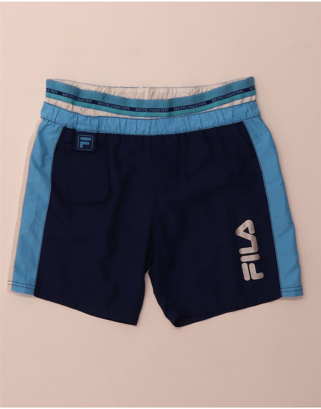FILA Mens Swimming Shorts Medium  Navy Blue Colourblock Polyester