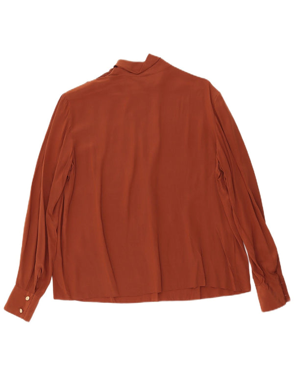 Bluză vintage cu mânecă lungă pentru femei Top IT 46 Mătase mare maro