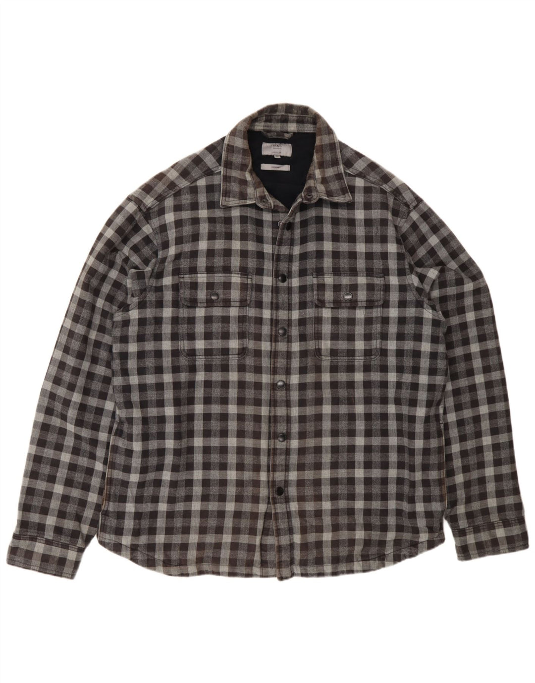 Cămașă pentru bărbați Marks & Spencer, cu tăiere obișnuită, de flanel, XL, gri Gingham