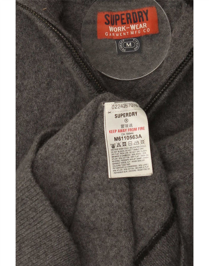 Pulover Superdry pentru femei cu fermoar și gât UK 12 Lână gri mediu