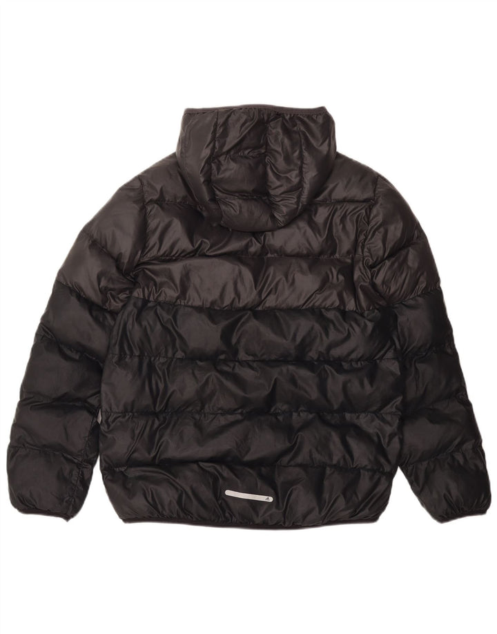 Jachetă căptușită cu glugă ADIDAS pentru băieți 13-14 ani, poliester negru color bloc