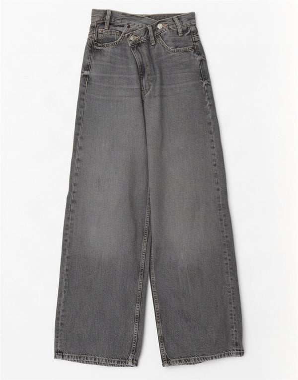 Blugi Zara femei cu talie înaltă cu picioare largi EU 34 2XS W24 L31 bumbac gri