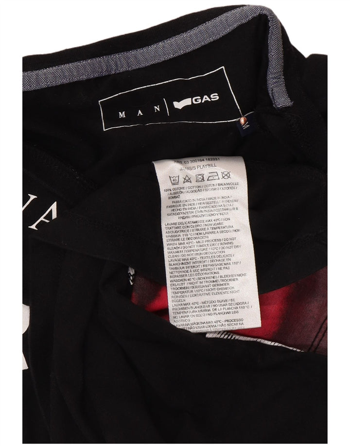 GAS Tricou grafic pentru bărbați Top mediu negru bumbac