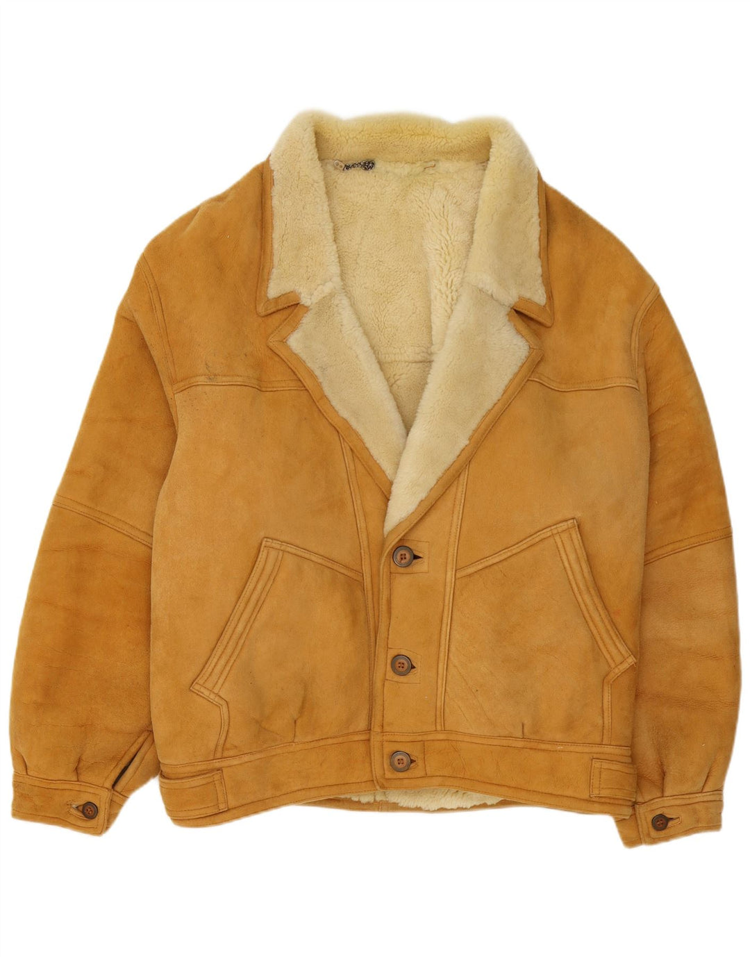 Jachetă vintage pentru bărbați din shearling IT 54 2XL din piele maro