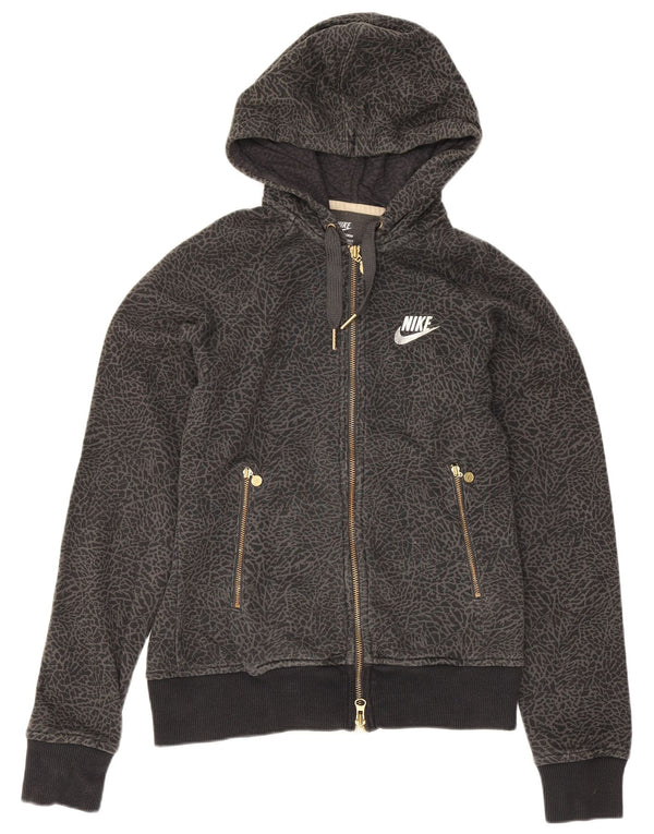Pulover Nike pentru femei, cu fermoar, cu capota, UK 10, gri mic, bumbac cu imprimeu animal