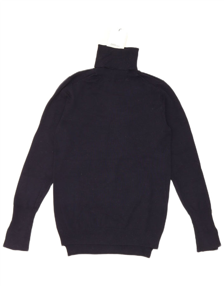 Pulover pentru femei Zara cu gât rulat UK 12 Medium Bleumarin Viscoză