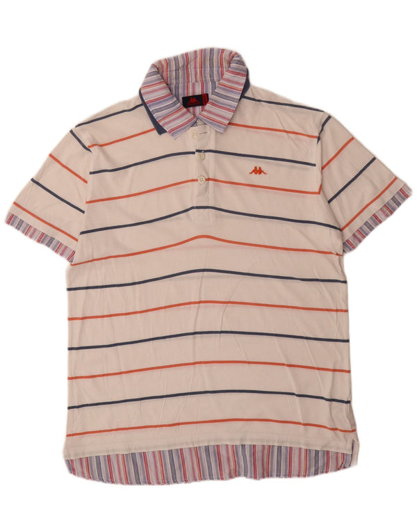 Kappa Mens Polo Shirt XL White Striped Cotton