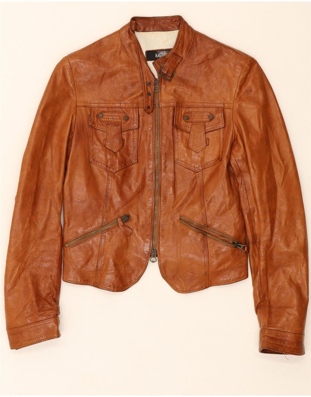 MASTERPELLE Womens Crop Leather Jacket IT 40 Small Brown Leather Vintage Masterpelle and Second-Hand Masterpelle from Messina Hembry 