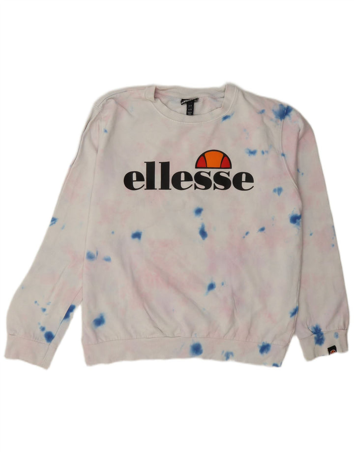 Pulover cu grafic pentru femei Ellesse UK 12, bumbac Tie Dye alb mediu