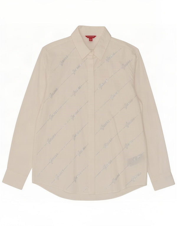 Guess Cămașă grafică loose fit UK 10 Small White Bumbac