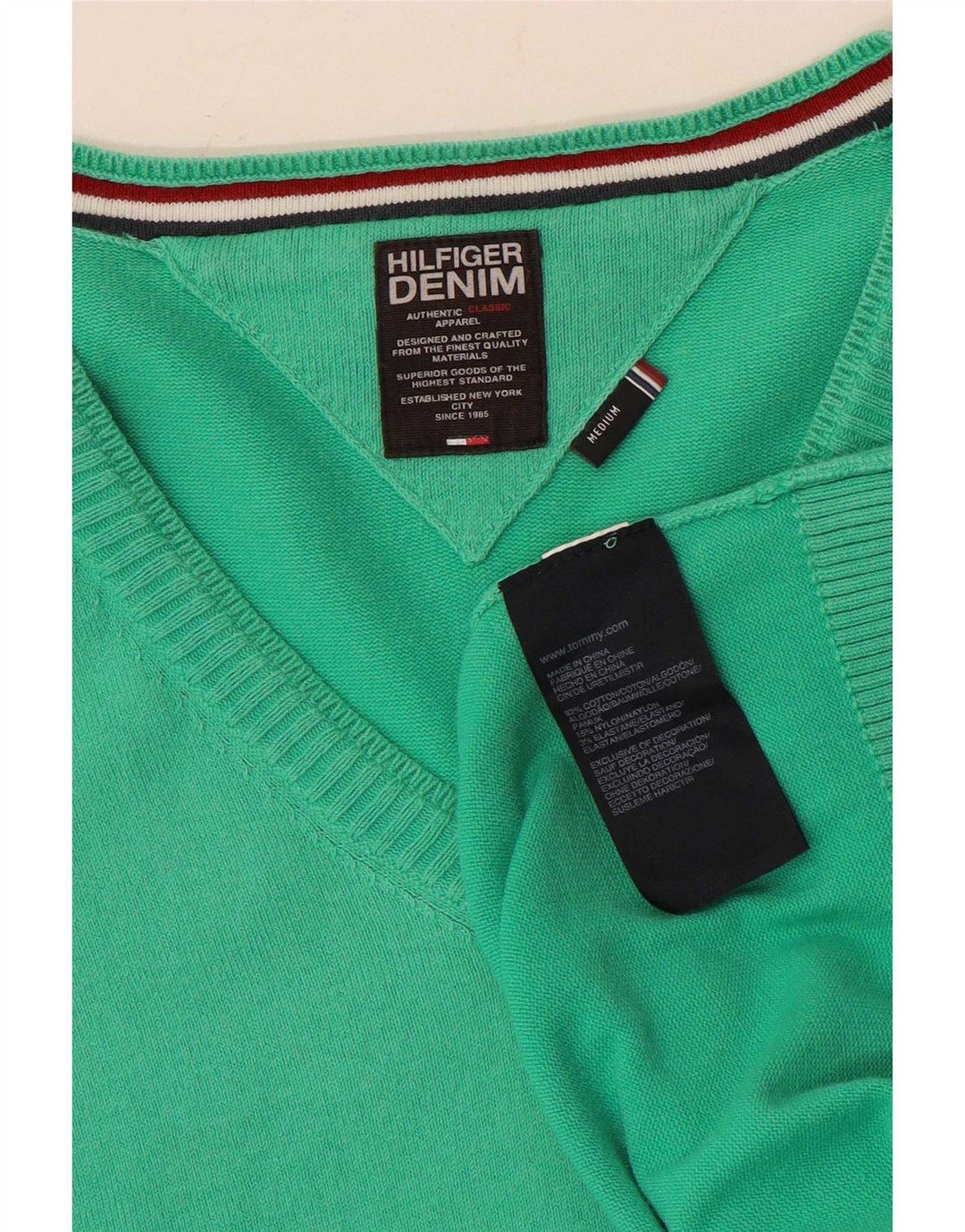 Pulover Tommy Hilfiger pentru bărbați, cu decolteu în V, bumbac verde mediu