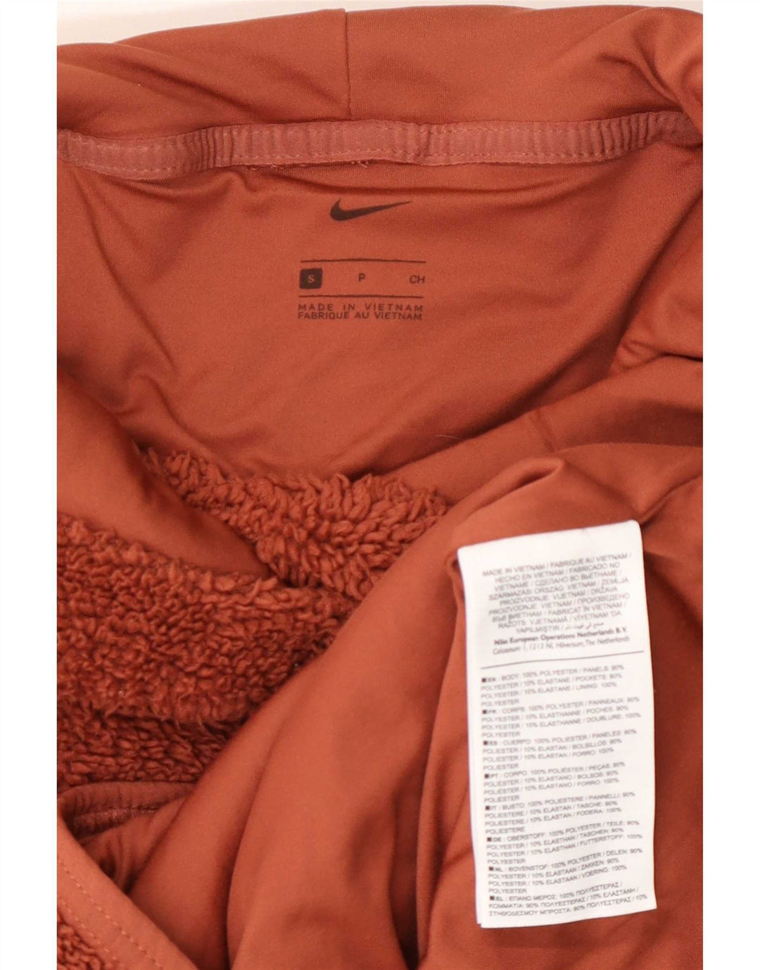 Pulover supradimensionat fleece cu glugă Nike pentru femei UK 10 Poliester maro mic