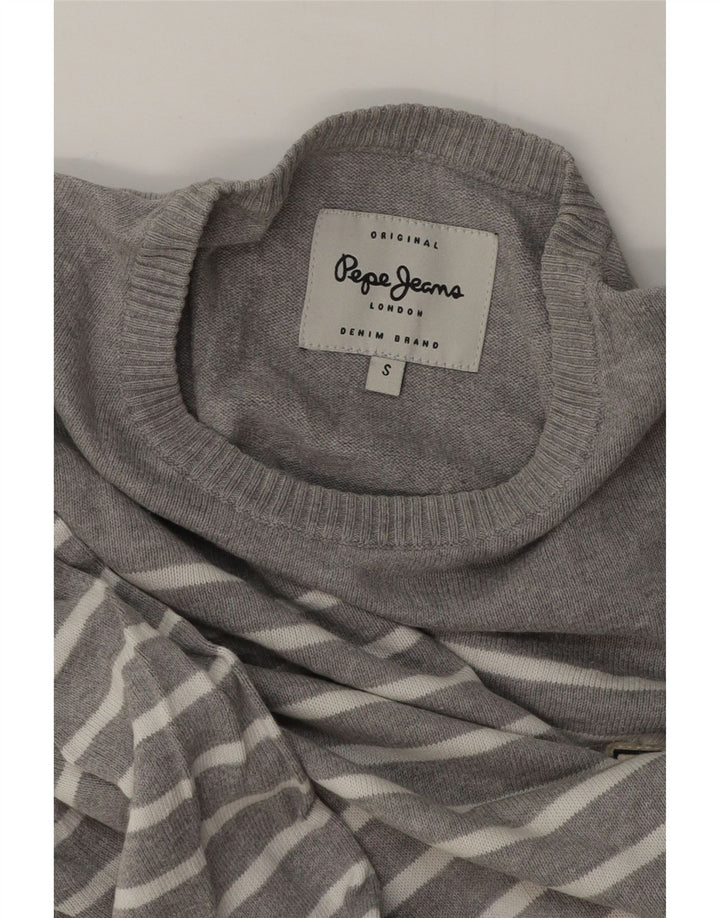 PEPE Jeans Pulover pentru bărbați cu decolteu triplu, cu dungi mici, gri