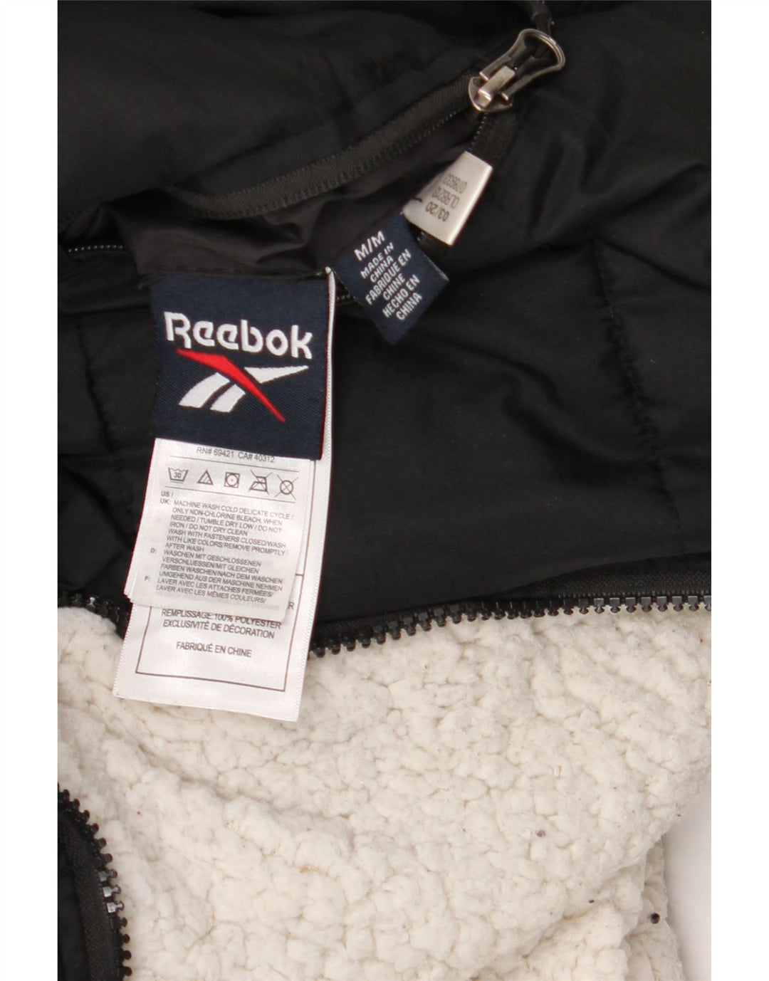 Jachetă căptușită reversibilă cu glugă Reebok pentru femei UK 14 Poliester mediu negru