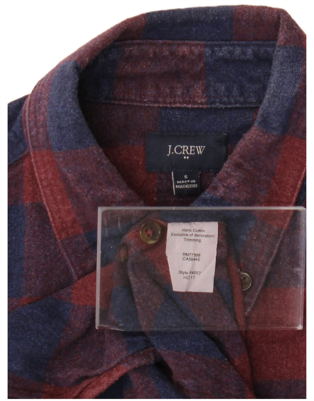 Cămașă de flanel pentru bărbați J. CREW, bumbac cu carouri burgundă