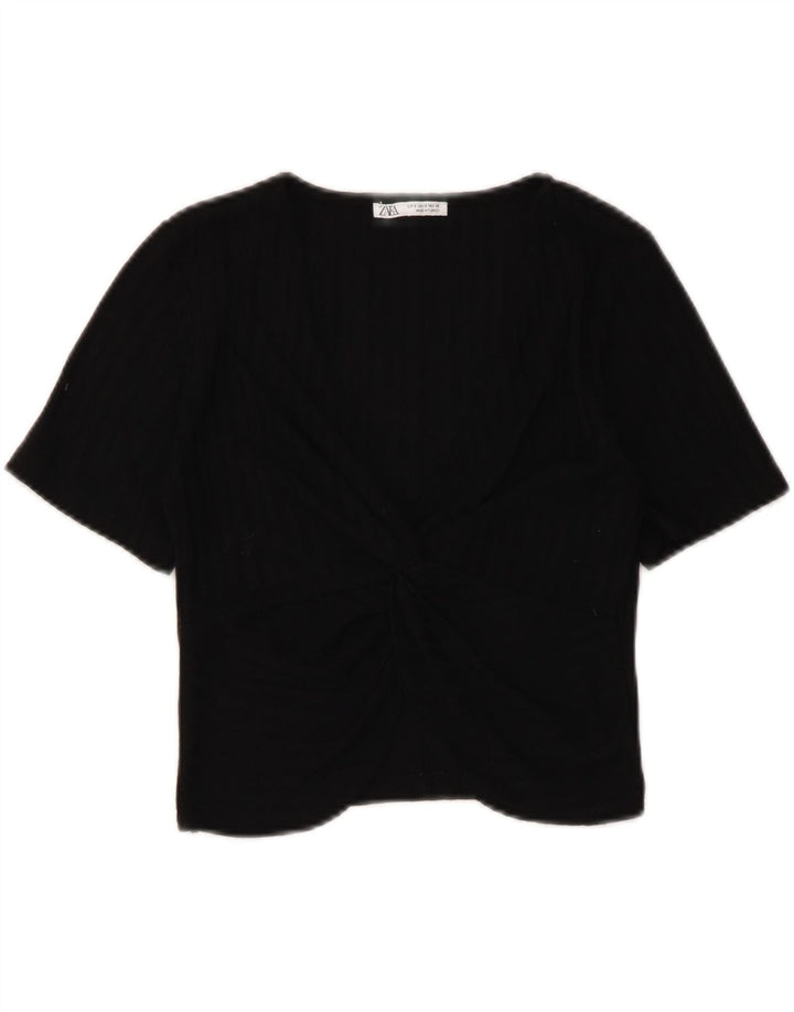 Crop Top pentru femei Zara UK 8 Poliester negru mic