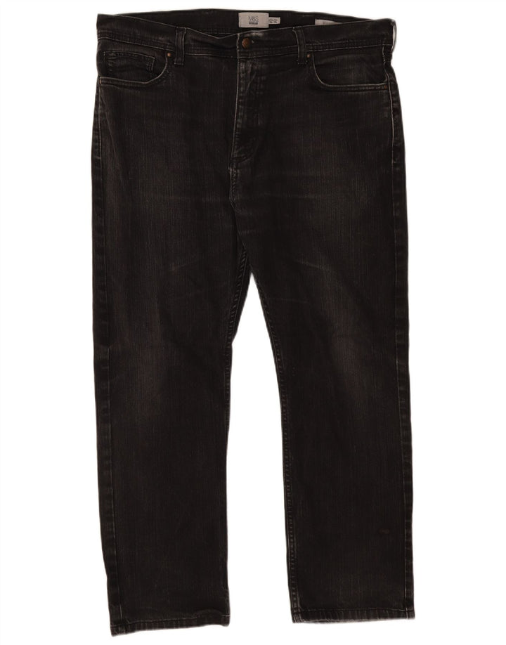 Blugi drepți obișnuiți pentru bărbați Marks & Spencer W38 L29 bumbac negru