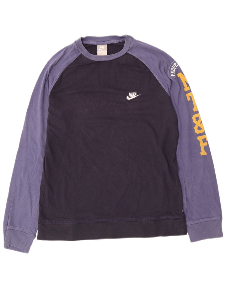 Top grafic Nike cu mânecă lungă pentru bărbați Marea Britanie 39/41, albastru bleumarin mediu