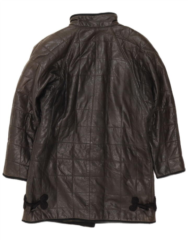 Palton din piele căptușit vintage pentru femei UK 12 Medium Black