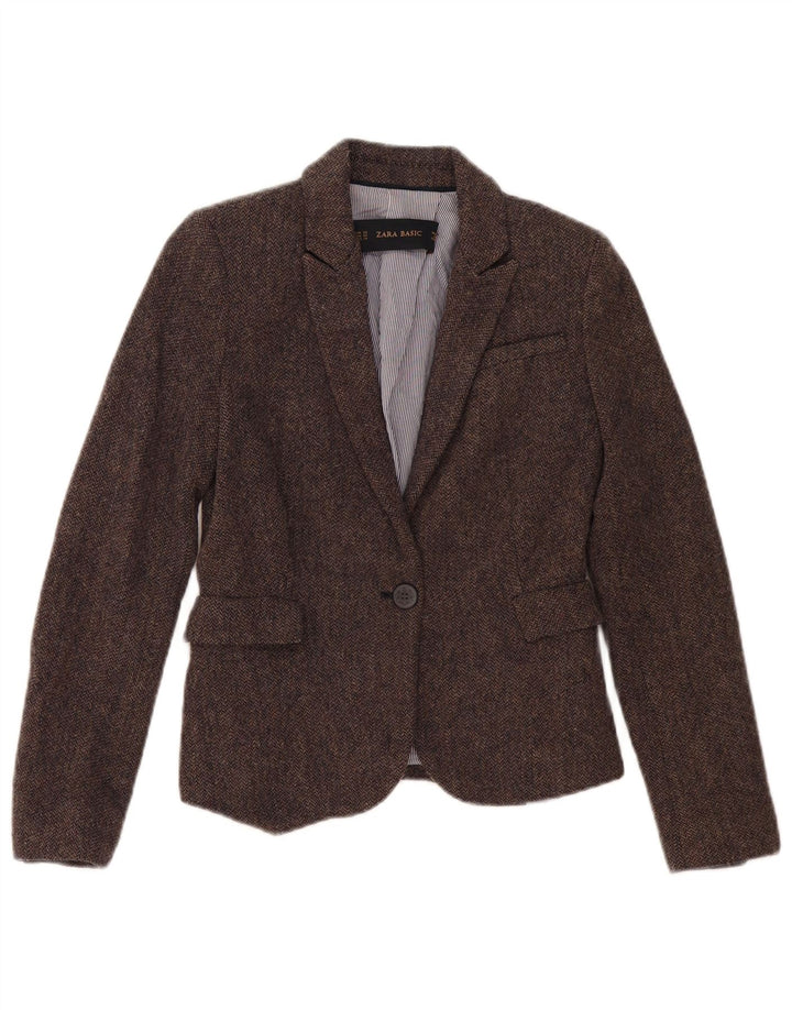 Jachetă Blazer pentru femei Zara cu 1 nasture UK 6 XS Maro Herringbone