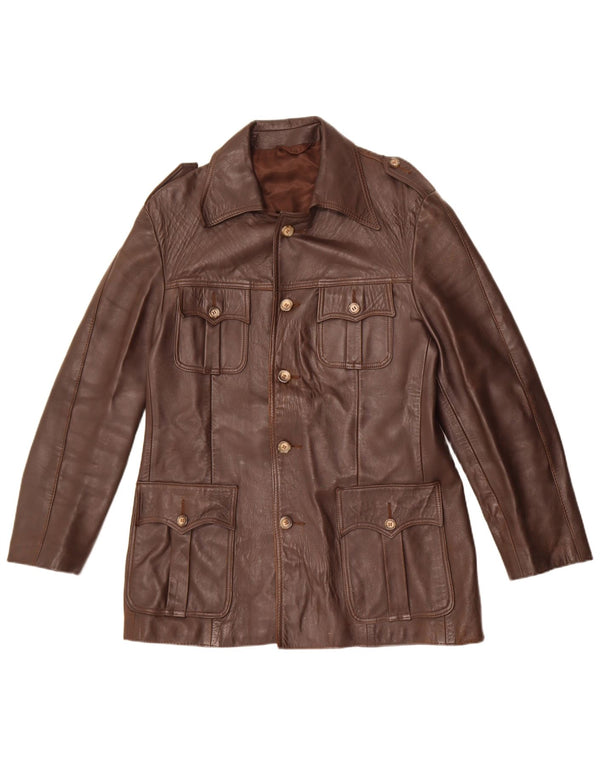 Jachetă militară din piele vintage pentru bărbați UK 36 mic maro