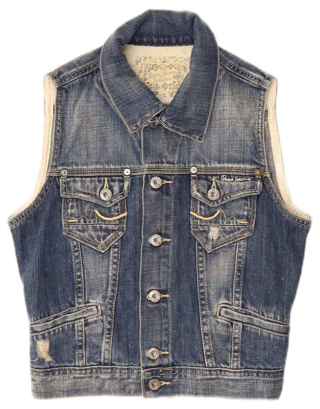 PEPE Jeans Băieți Distressed Denim Gilet 7-8 Ani Medium Blue Bumbac