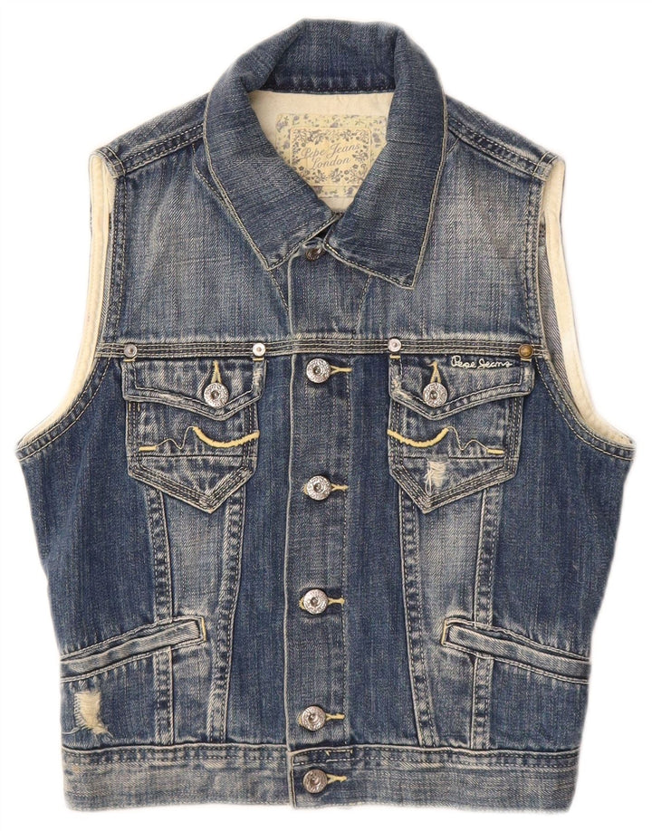 PEPE Jeans Băieți Distressed Denim Gilet 7-8 Ani Medium Blue Bumbac