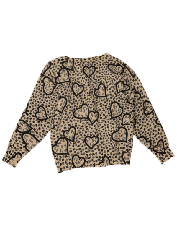 Pulover Cardigan Vintage pentru Damă UK 10 Mic Bej Animal Print Lambswool