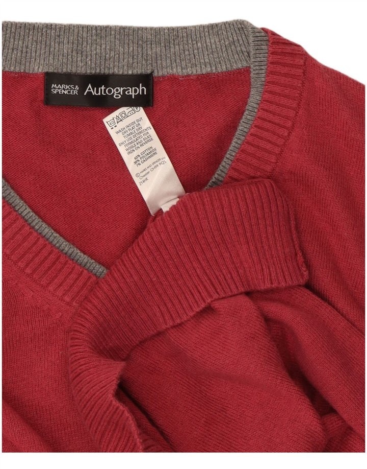 Pulover cu decolteu în V cu autograf pentru bărbați Marks & Spencer, bumbac burgundă mediu