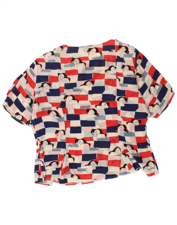 Bluză cu grafică pentru femei VINTAGE UK 18 XL Acetat multicolor