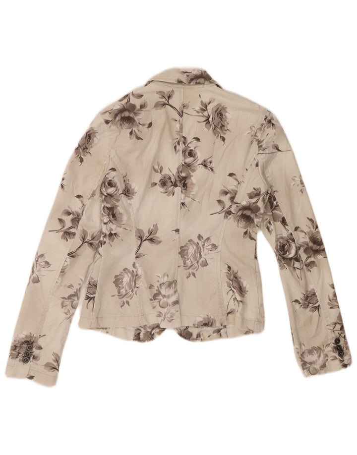 Jachetă Sisley de denim cu 2 nasturi pentru femei UK 10, mic, alb, floral