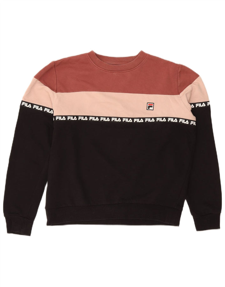 Pulover cu grafic pentru femei FILA UK 14 Medium Black Colorblock