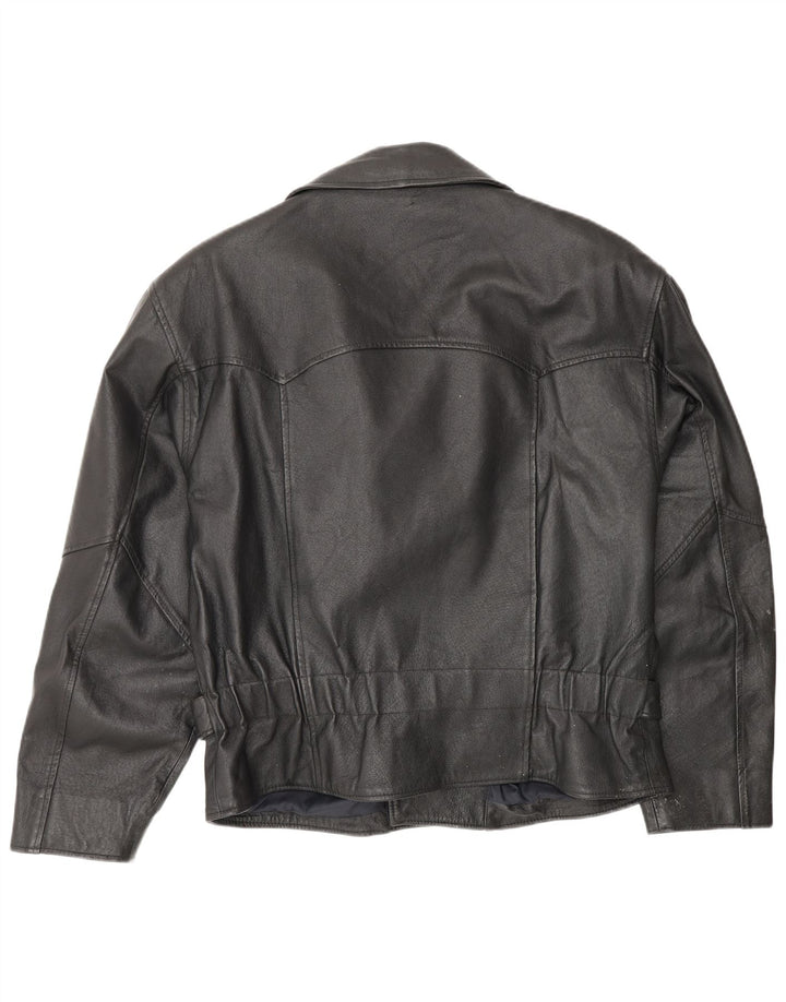 Jachetă de motociclist din piele pentru bărbați de epocă UK 38 Piele neagră medie