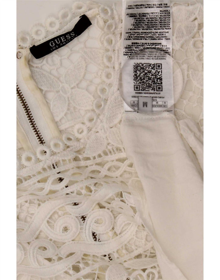 Rochie cu etaje din dantelă fără mâneci Guess UK 12 Poliester alb mediu