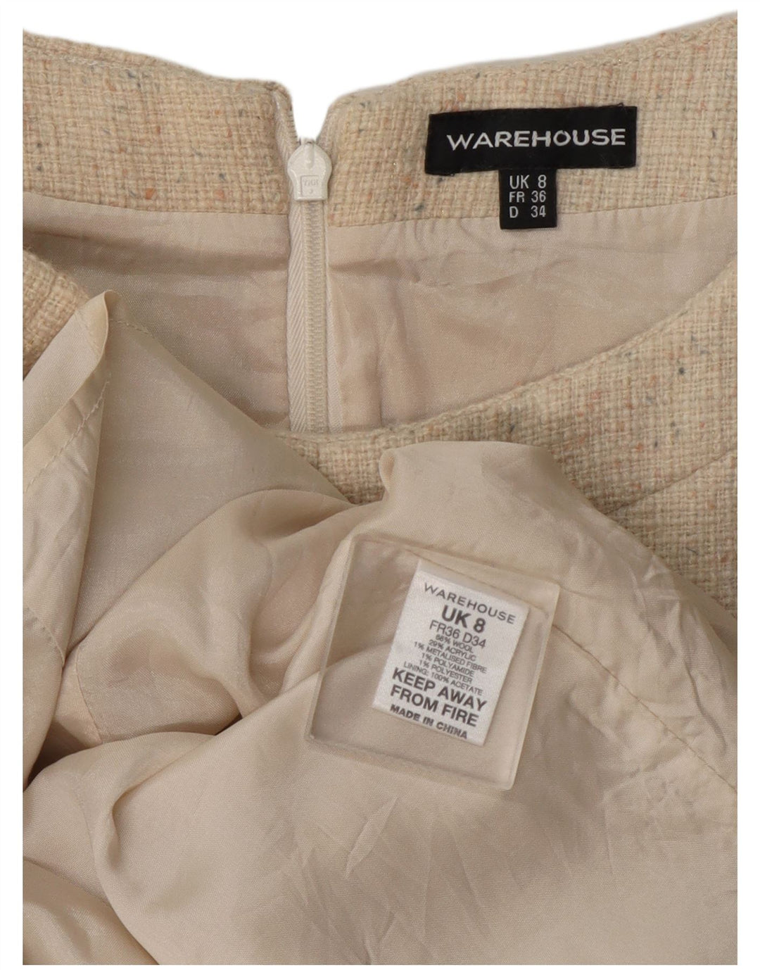 Rochie teacă pentru femei Warehouse UK 8 Mic bej lână cu pete