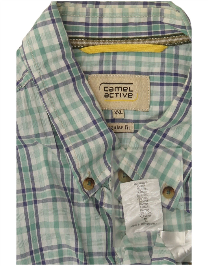 Cămașă cu mânecă scurtă pentru bărbați Camel Active, cu o formă regulată, 2XL, bumbac verde cu carouri